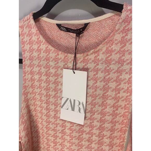 Houndstooth Pink & Cream Sleeveless Crop Top With Side Ties By Zara - Picture 3 of 4